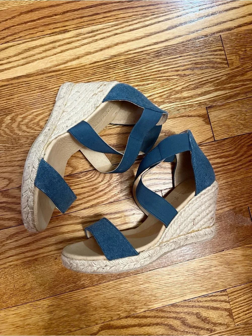 Cordani Enright Espadrille Wedge Sandals Womens 38 Blue Chambray Open Toe Shoe